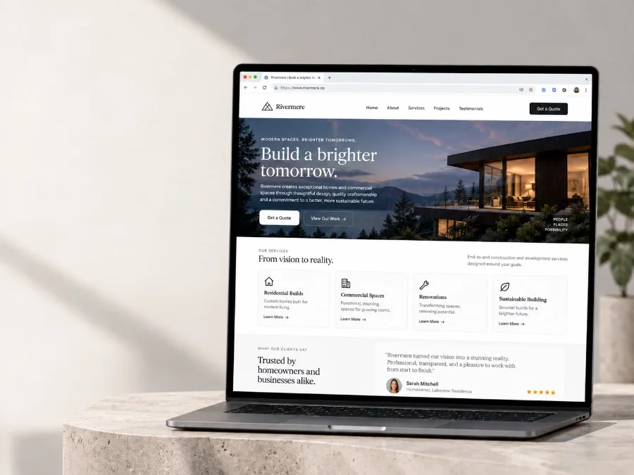 A finished business website open on a laptop